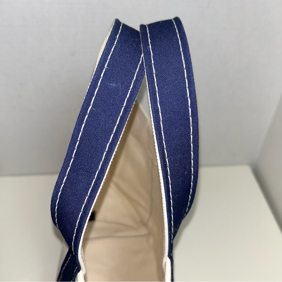 L.L. Bean Boat and Tote Beige Navy Blue Canvas Small Bag Stiff Handles - Picture 8 of 14